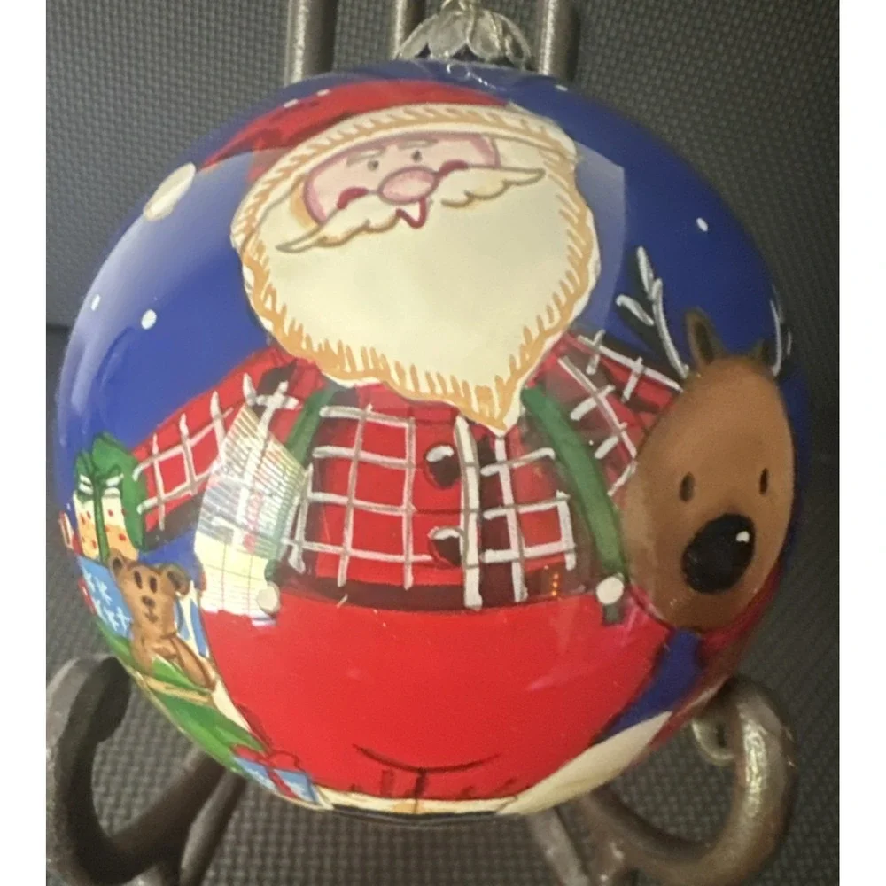 Pier 1 Hand Painted Glass Christmas Ornament Snowman Santa Mouse 2014 No box